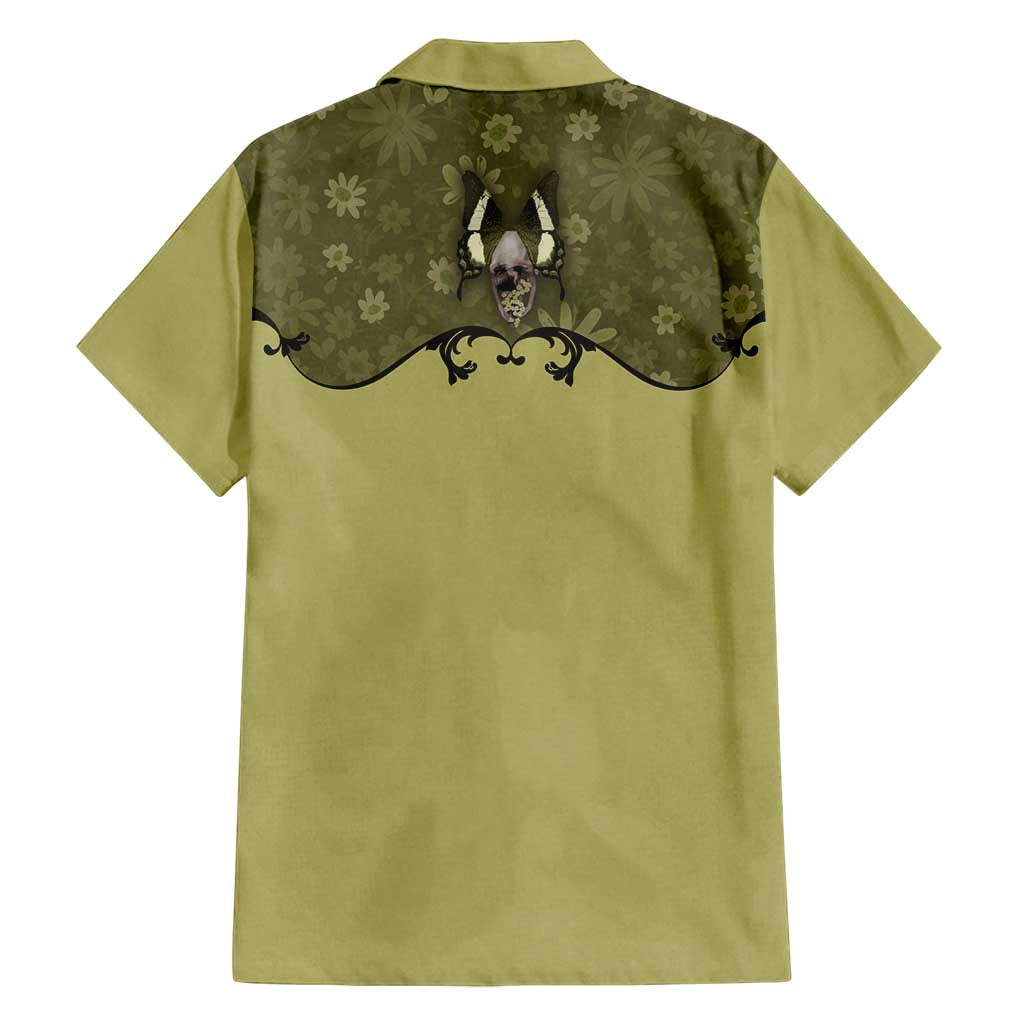 Western Gothic Yoke Family Matching Off Shoulder Short Dress and Hawaiian Shirt Retro Butterfly With Daisy Garden - Wonder Print Shop