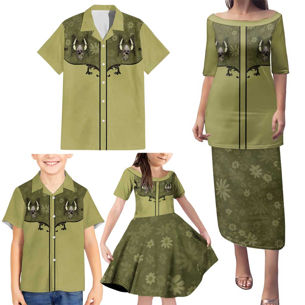 Western Gothic Yoke Family Matching Puletasi and Hawaiian Shirt Retro Butterfly With Daisy Garden - Wonder Print Shop