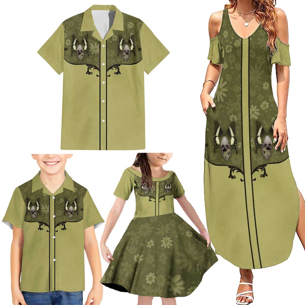 Western Gothic Yoke Family Matching Summer Maxi Dress and Hawaiian Shirt Retro Butterfly With Daisy Garden - Wonder Print Shop