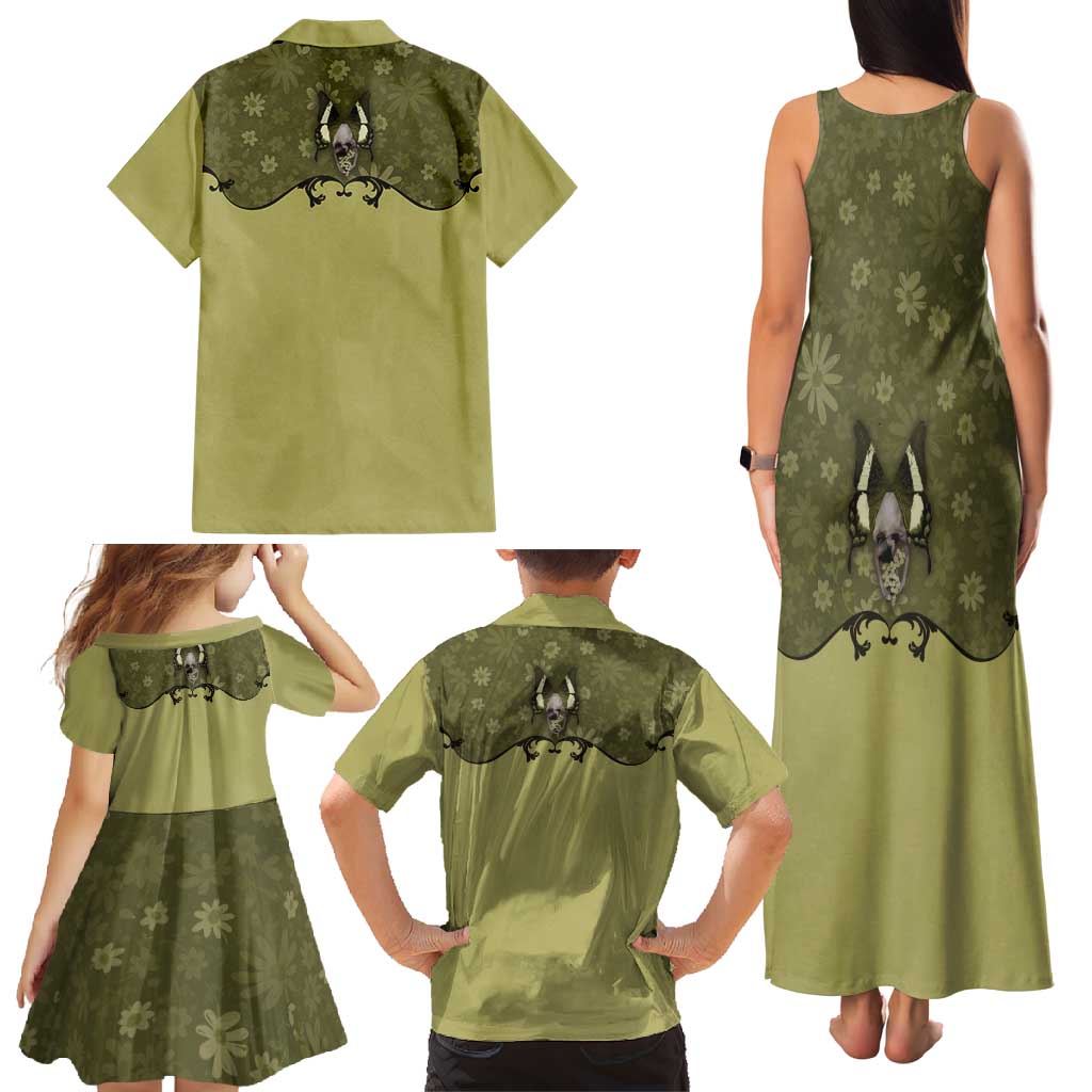 Western Gothic Yoke Family Matching Tank Maxi Dress and Hawaiian Shirt Retro Butterfly With Daisy Garden - Wonder Print Shop