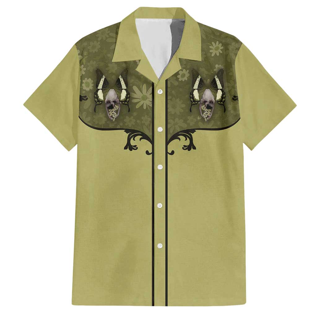 Western Gothic Yoke Hawaiian Shirt Retro Butterfly With Daisy Garden - Wonder Print Shop