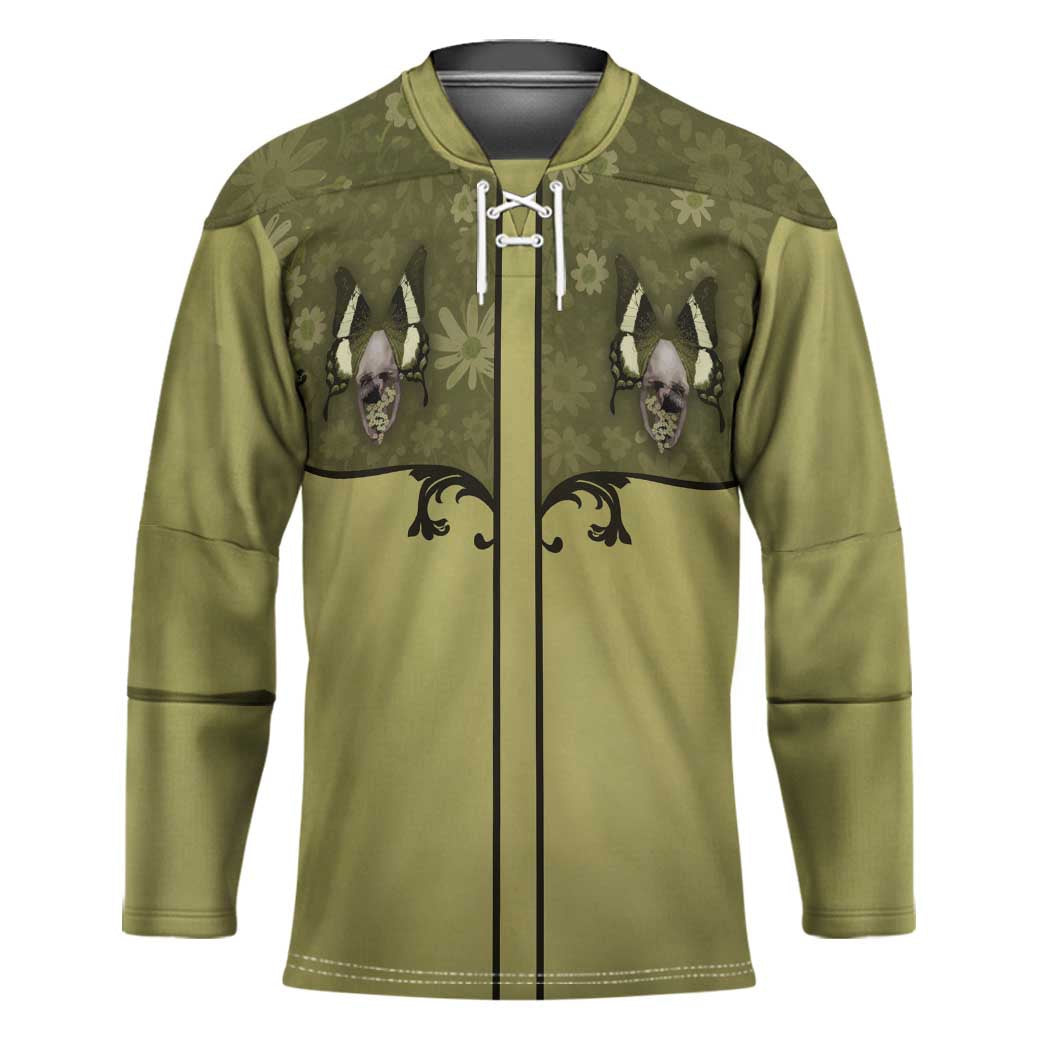 Western Gothic Yoke Hockey Jersey Retro Butterfly With Daisy Garden - Wonder Print Shop