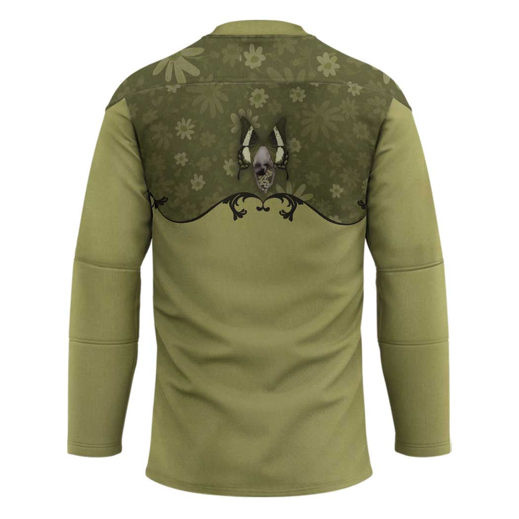 Western Gothic Yoke Hockey Jersey Retro Butterfly With Daisy Garden - Wonder Print Shop