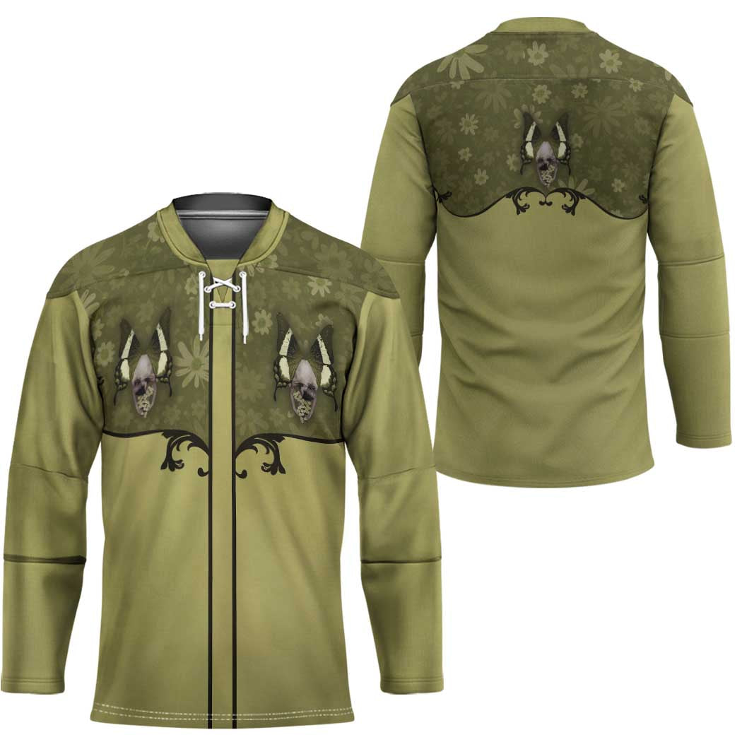 Western Gothic Yoke Hockey Jersey Retro Butterfly With Daisy Garden - Wonder Print Shop