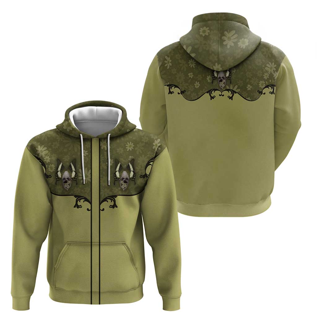 Western Gothic Yoke Hoodie Retro Butterfly With Daisy Garden - Wonder Print Shop