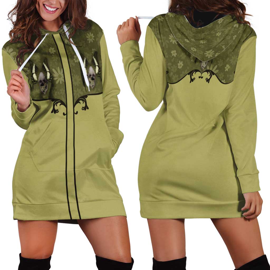 Western Gothic Yoke Hoodie Dress Retro Butterfly With Daisy Garden - Wonder Print Shop