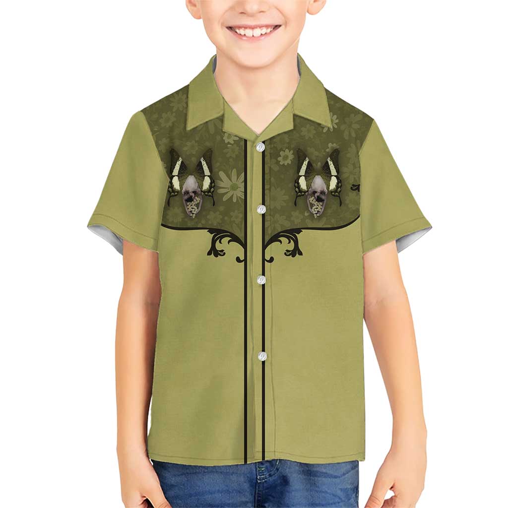 Western Gothic Yoke Kid Hawaiian Shirt Retro Butterfly With Daisy Garden - Wonder Print Shop