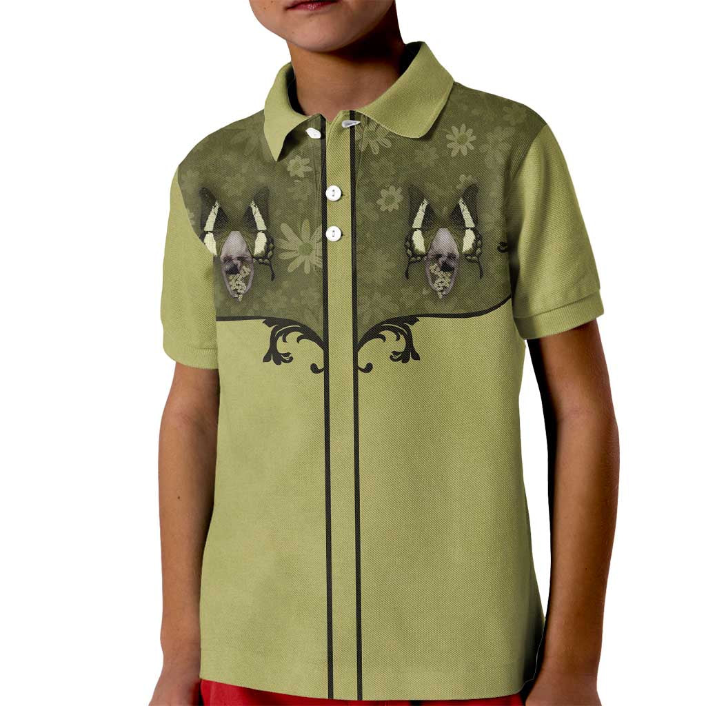 Western Gothic Yoke Kid Polo Shirt Retro Butterfly With Daisy Garden - Wonder Print Shop