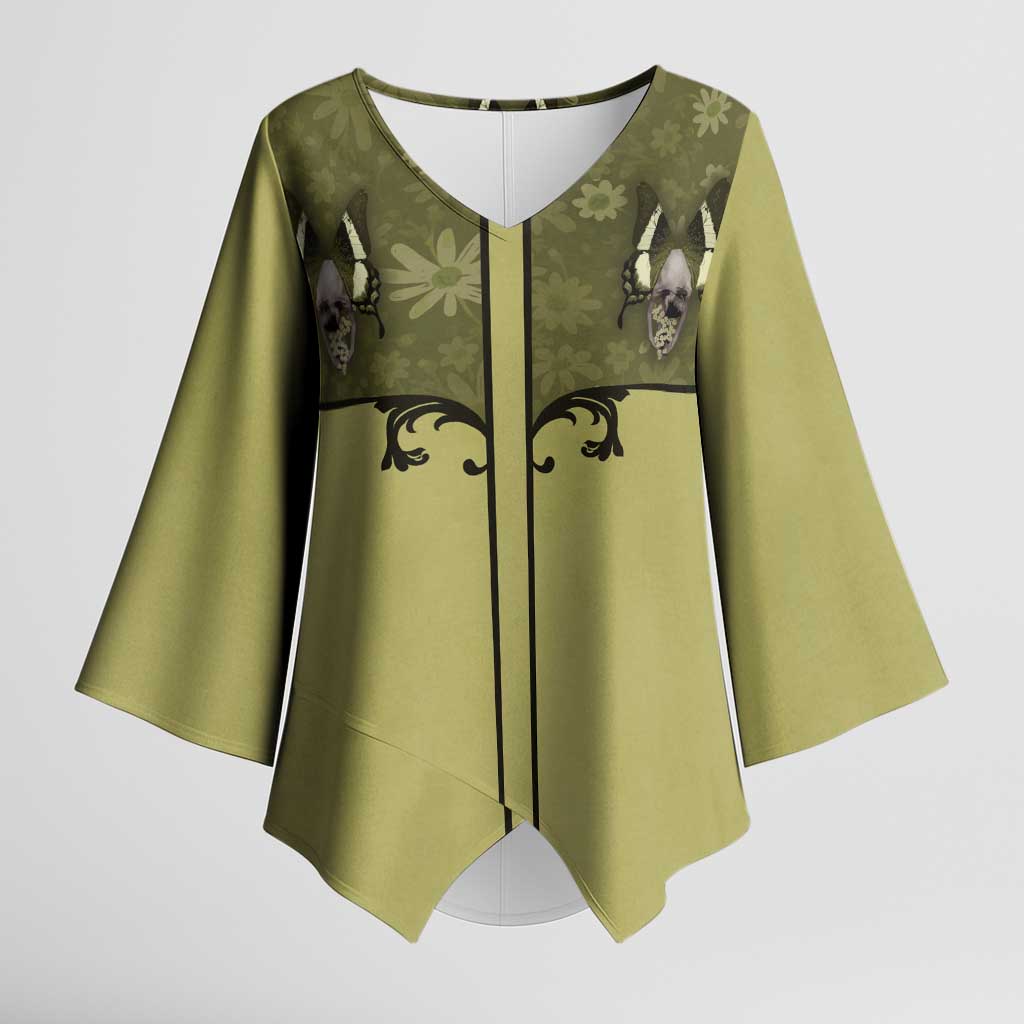 Western Gothic Yoke Kimono Sleeve Blouse Retro Butterfly With Daisy Garden - Wonder Print Shop