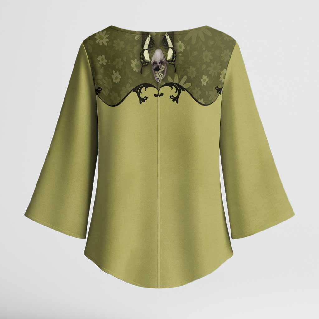 Western Gothic Yoke Kimono Sleeve Blouse Retro Butterfly With Daisy Garden - Wonder Print Shop