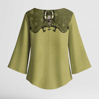 Western Gothic Yoke Kimono Sleeve Blouse Retro Butterfly With Daisy Garden - Wonder Print Shop