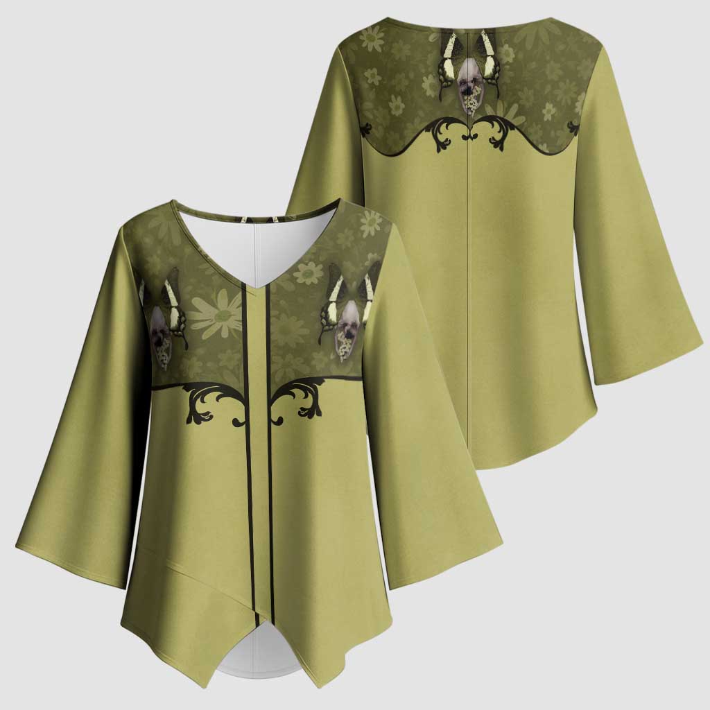 Western Gothic Yoke Kimono Sleeve Blouse Retro Butterfly With Daisy Garden - Wonder Print Shop