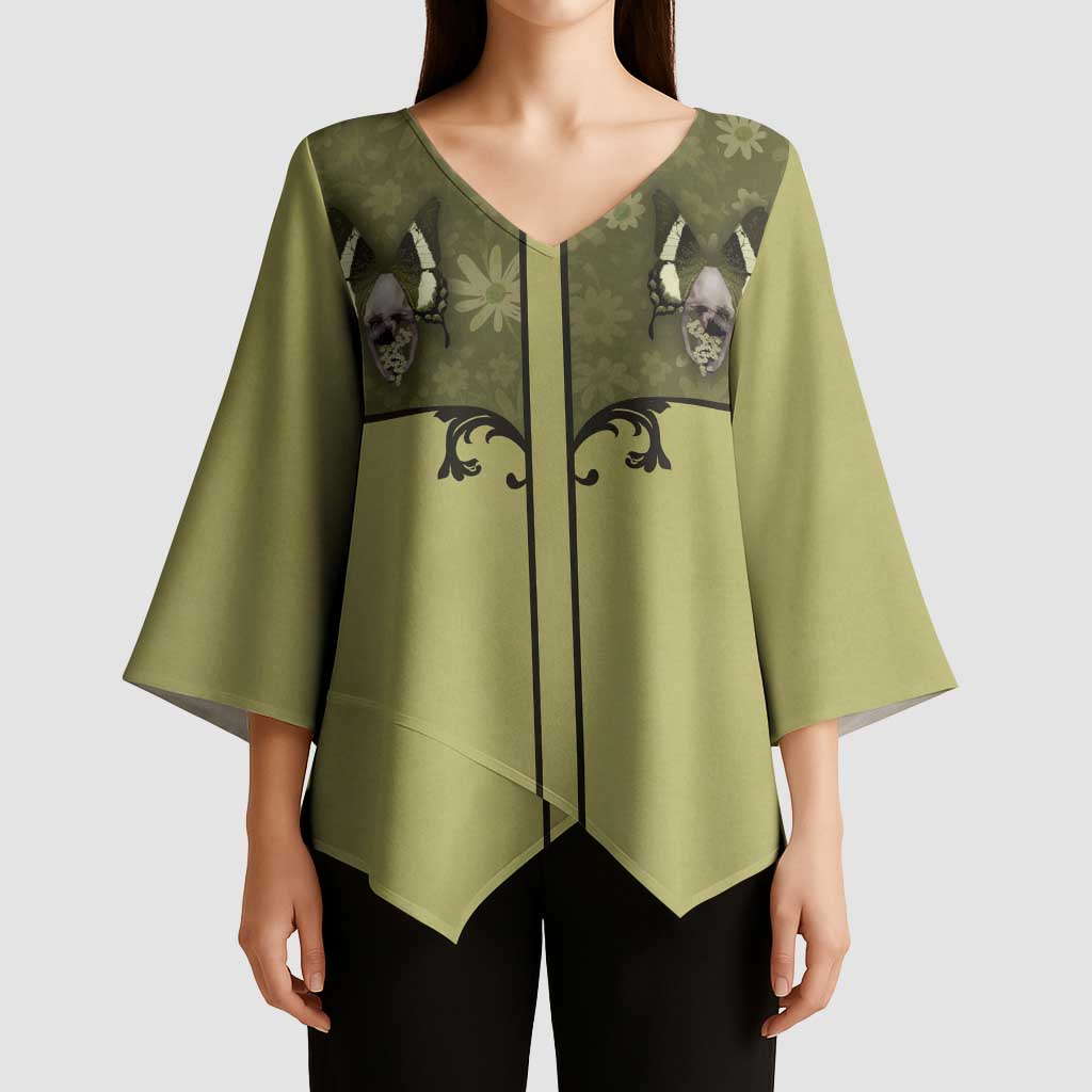 Western Gothic Yoke Kimono Sleeve Blouse Retro Butterfly With Daisy Garden - Wonder Print Shop