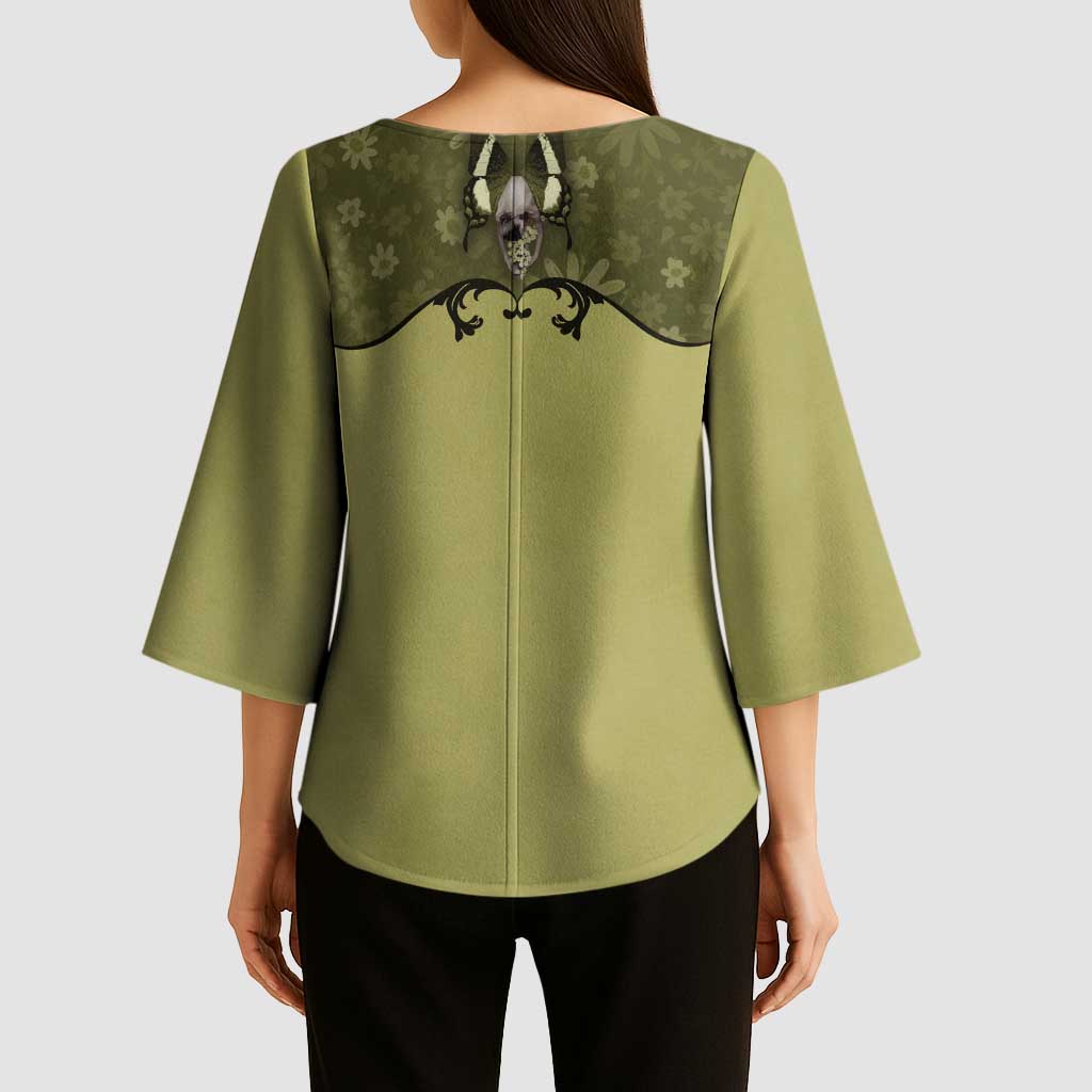 Western Gothic Yoke Kimono Sleeve Blouse Retro Butterfly With Daisy Garden - Wonder Print Shop