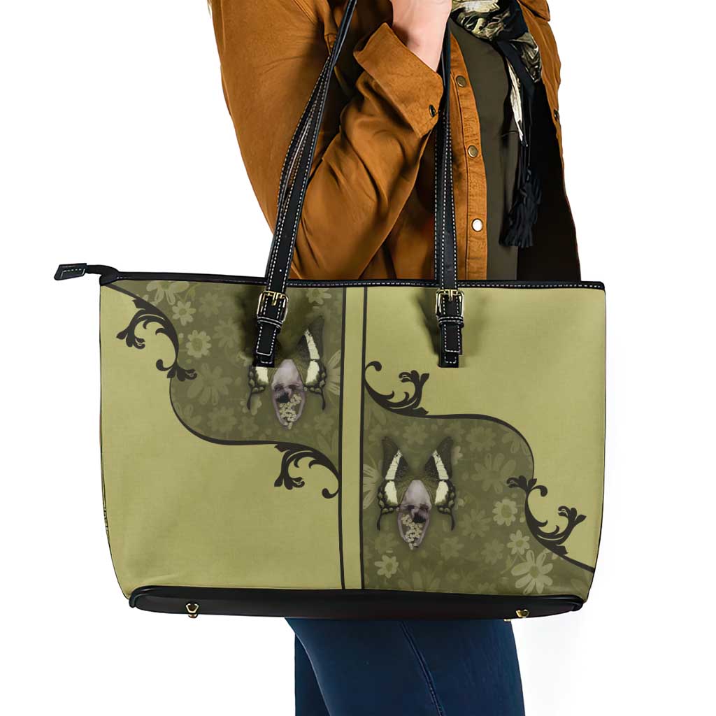 Western Gothic Yoke Leather Tote Bag Retro Butterfly With Daisy Garden - Wonder Print Shop