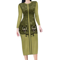 Western Gothic Yoke Long Sleeve Bodycon Dress Retro Butterfly With Daisy Garden - Wonder Print Shop