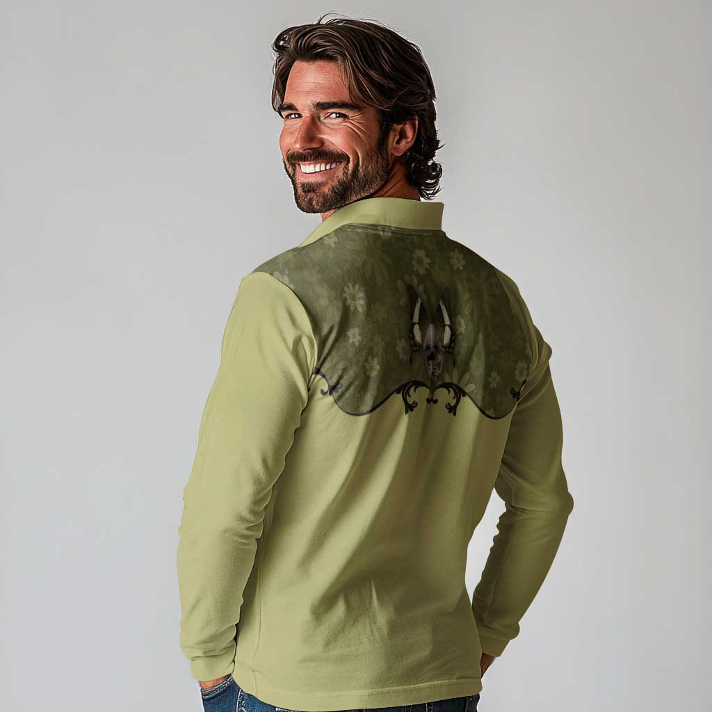 Western Gothic Yoke Long Sleeve Polo Shirt Retro Butterfly With Daisy Garden - Wonder Print Shop