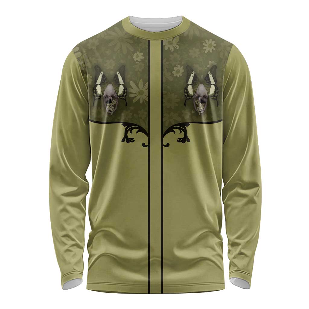 Western Gothic Yoke Long Sleeve Shirt Retro Butterfly With Daisy Garden - Wonder Print Shop