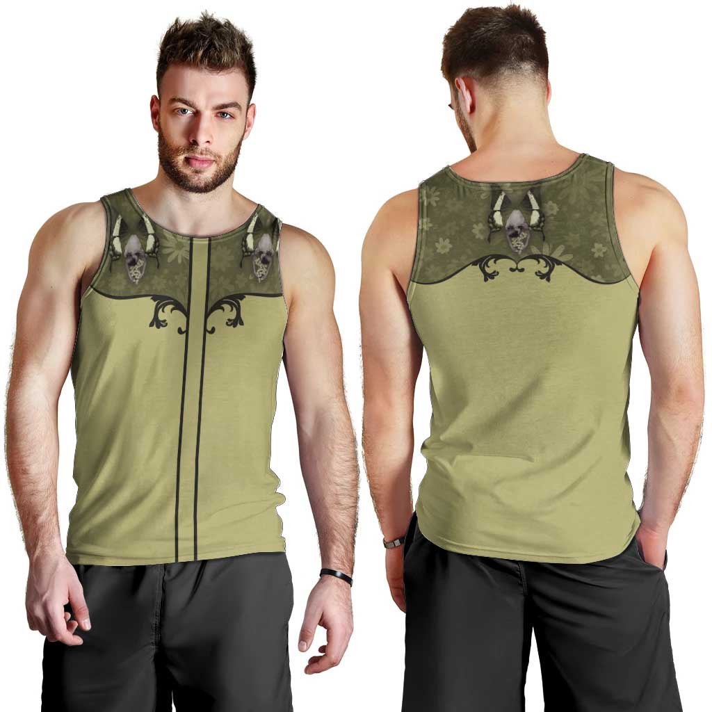 Western Gothic Yoke Men Tank Top Retro Butterfly With Daisy Garden - Wonder Print Shop