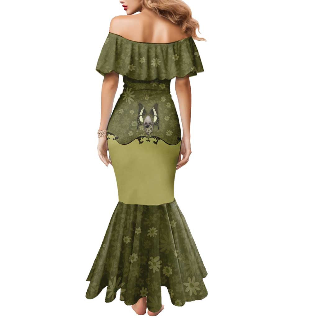 Western Gothic Yoke Mermaid Dress Retro Butterfly With Daisy Garden - Wonder Print Shop