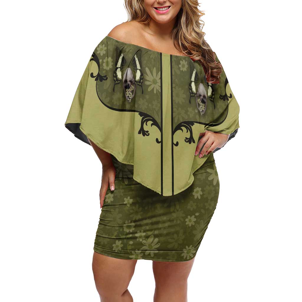 Western Gothic Yoke Off Shoulder Short Dress Retro Butterfly With Daisy Garden - Wonder Print Shop