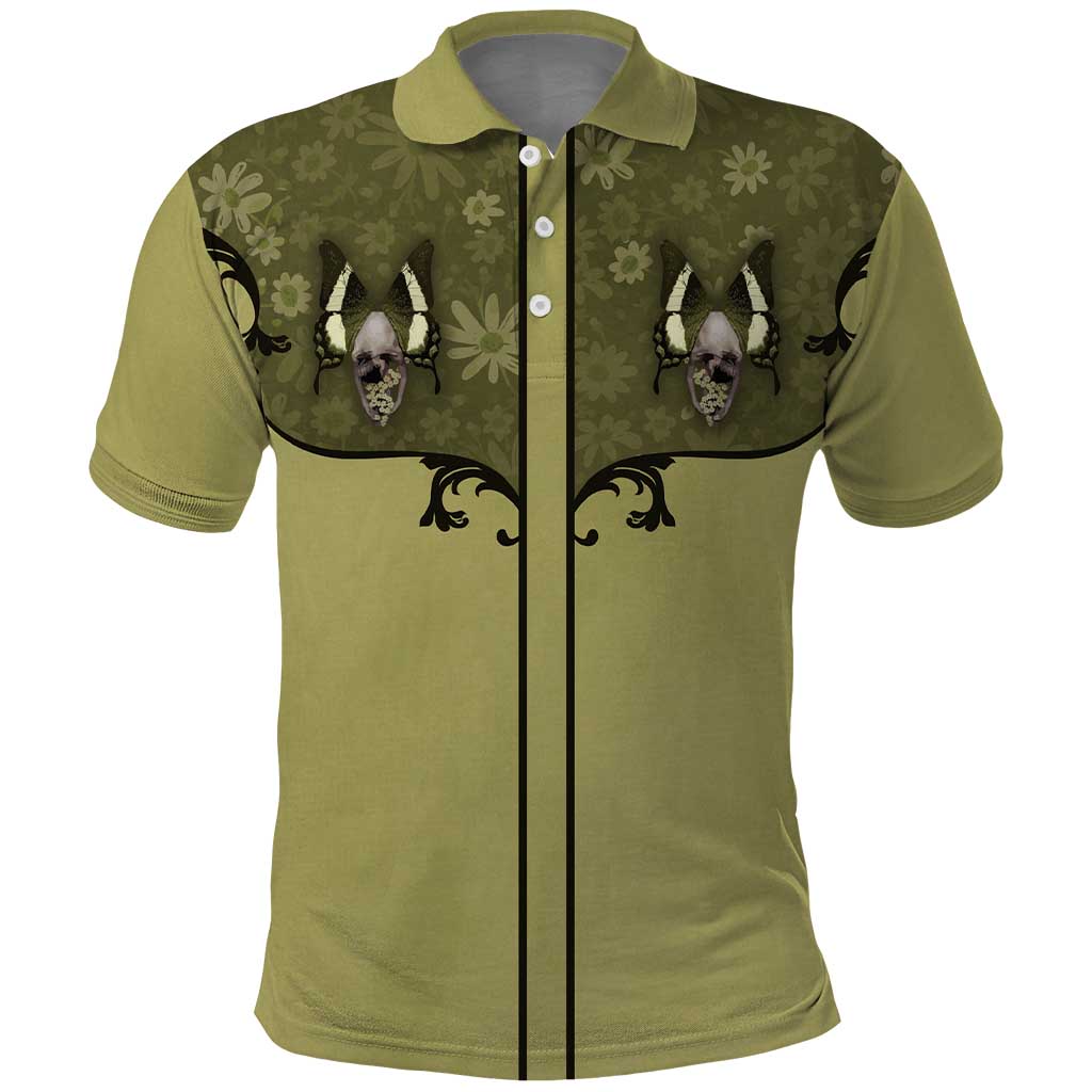 Western Gothic Yoke Polo Shirt Retro Butterfly With Daisy Garden - Wonder Print Shop