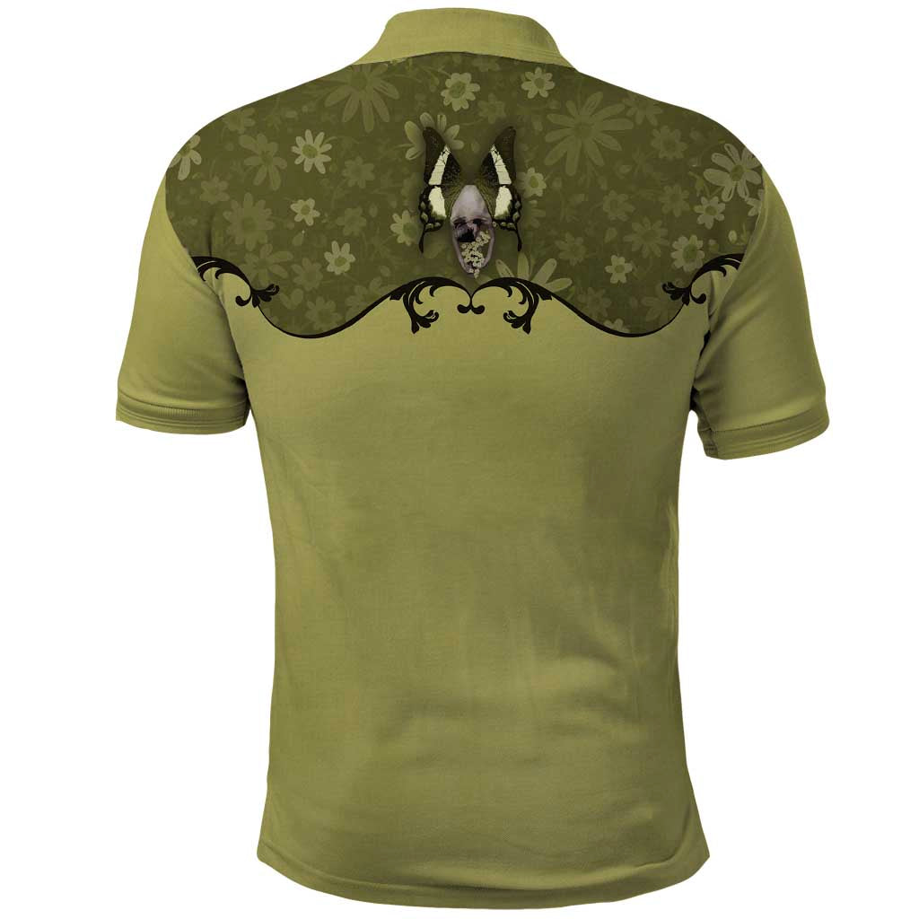 Western Gothic Yoke Polo Shirt Retro Butterfly With Daisy Garden - Wonder Print Shop