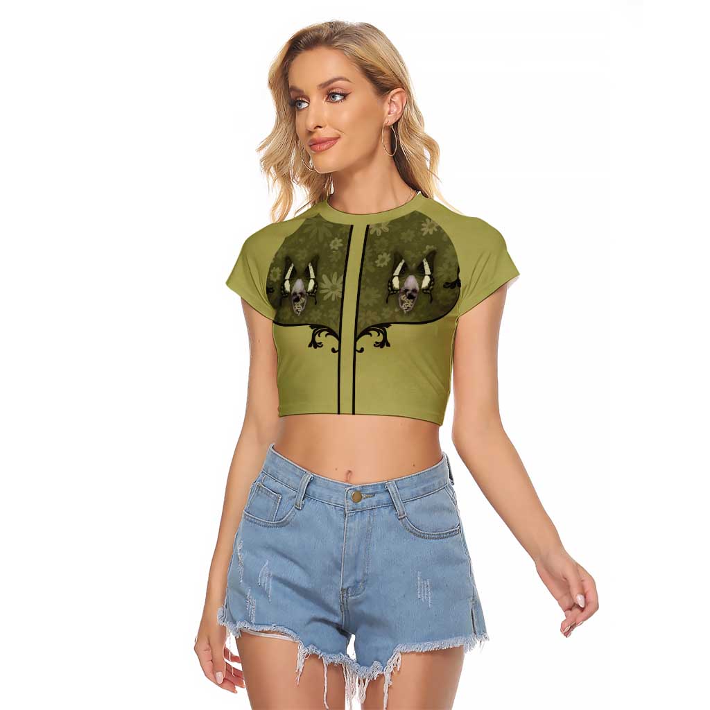 Western Gothic Yoke Raglan Cropped T Shirt Retro Butterfly With Daisy Garden - Wonder Print Shop