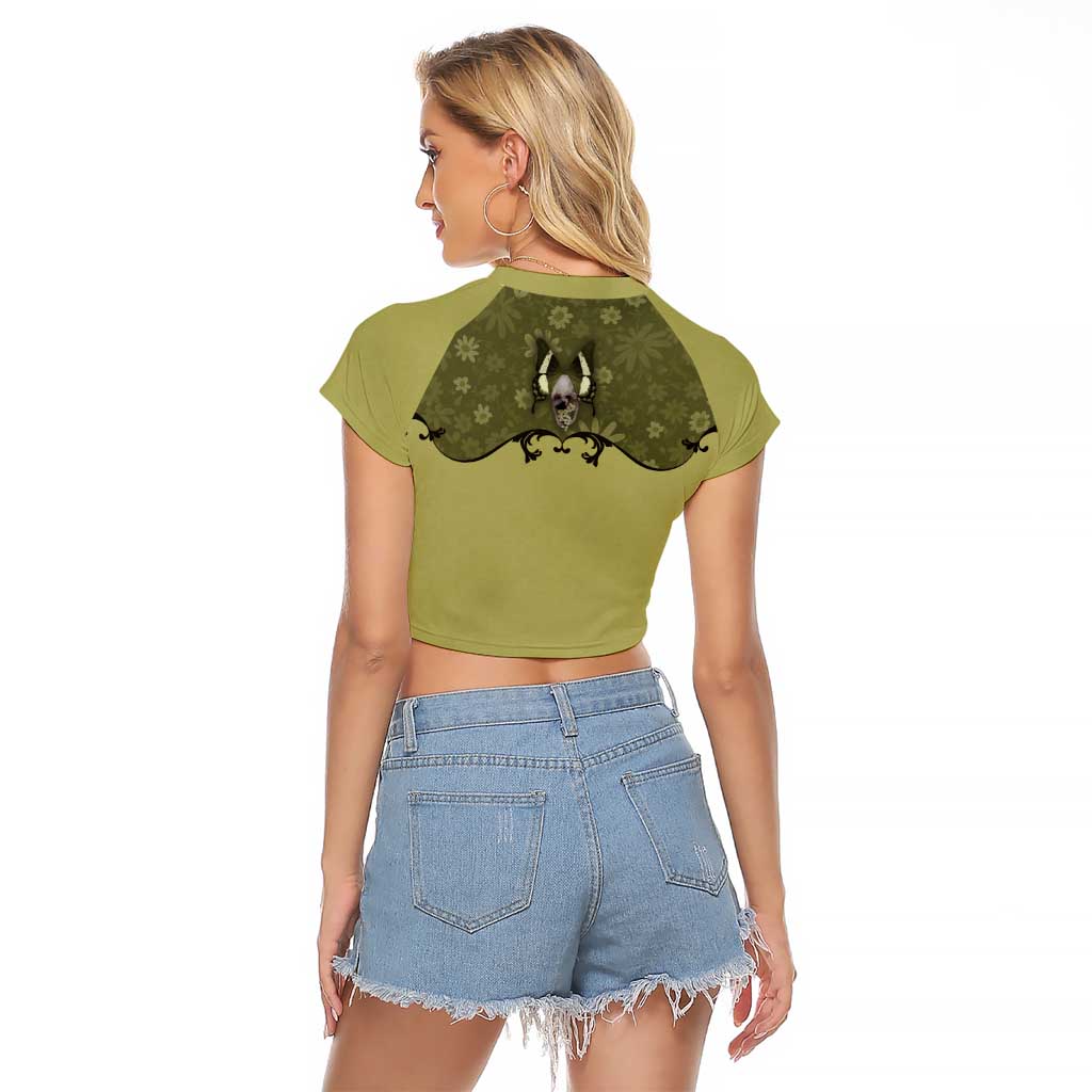 Western Gothic Yoke Raglan Cropped T Shirt Retro Butterfly With Daisy Garden - Wonder Print Shop