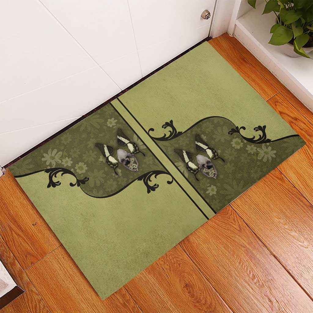 Western Gothic Yoke Rubber Doormat Retro Butterfly With Daisy Garden - Wonder Print Shop