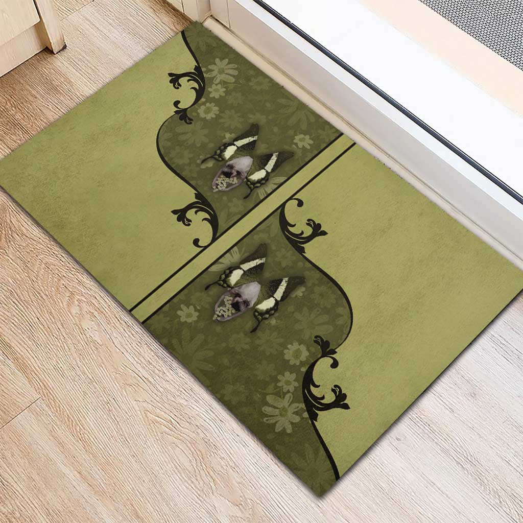 Western Gothic Yoke Rubber Doormat Retro Butterfly With Daisy Garden - Wonder Print Shop