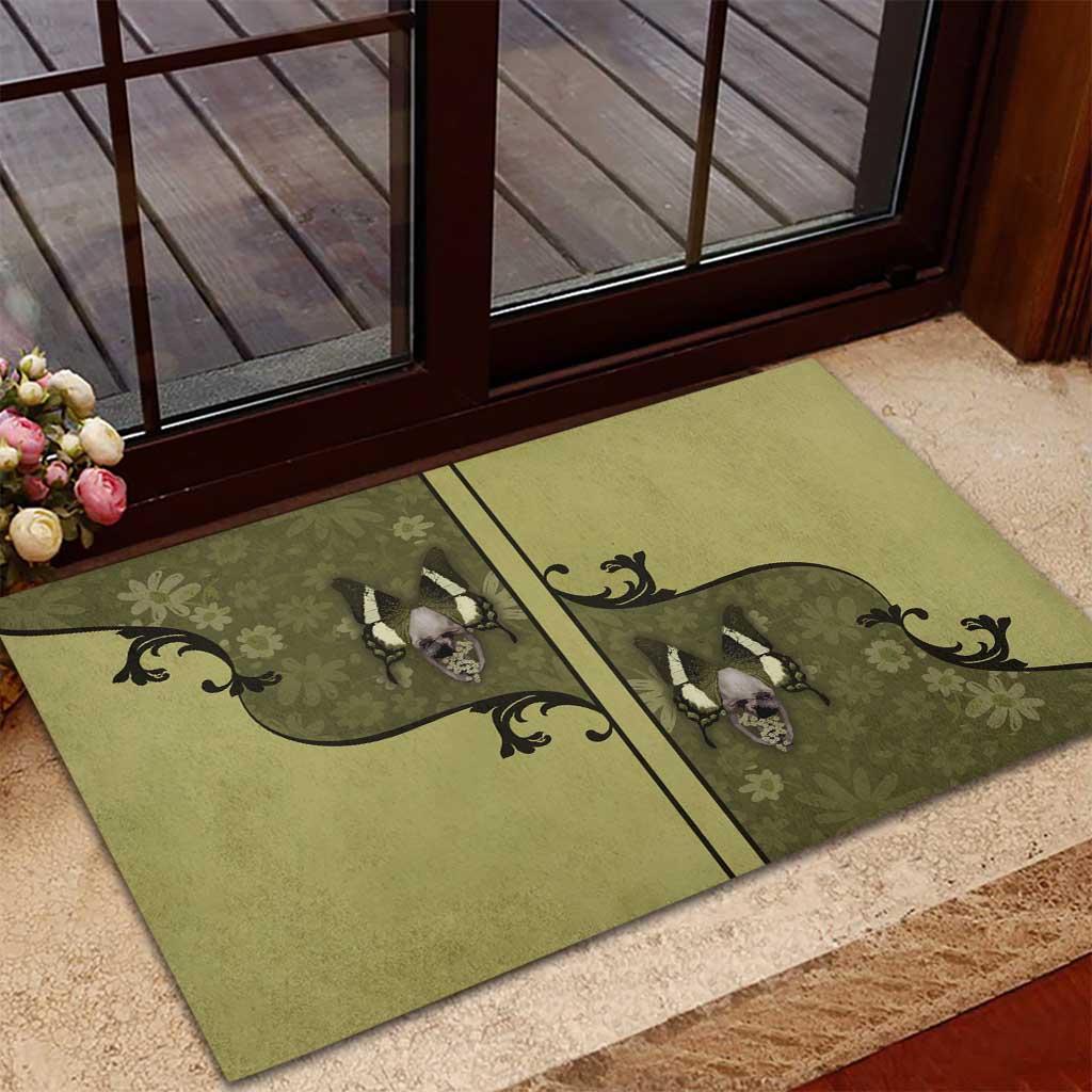 Western Gothic Yoke Rubber Doormat Retro Butterfly With Daisy Garden - Wonder Print Shop