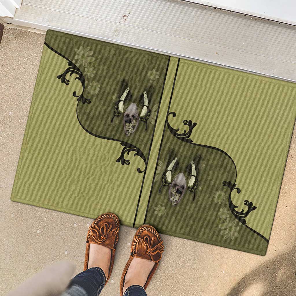 Western Gothic Yoke Rubber Doormat Retro Butterfly With Daisy Garden - Wonder Print Shop