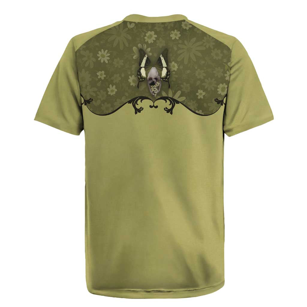 Western Gothic Yoke Rugby Jersey Retro Butterfly With Daisy Garden - Wonder Print Shop