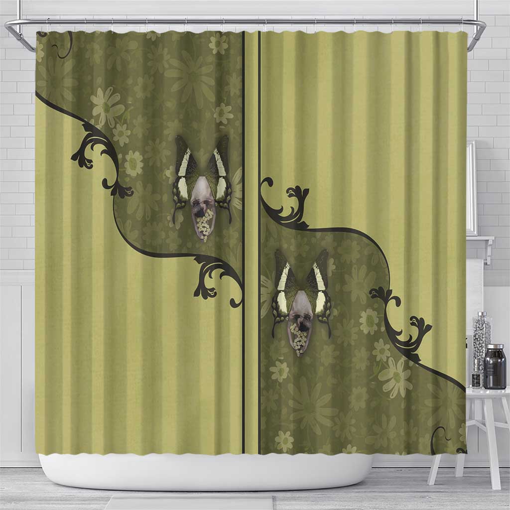 Western Gothic Yoke Shower Curtain Retro Butterfly With Daisy Garden - Wonder Print Shop