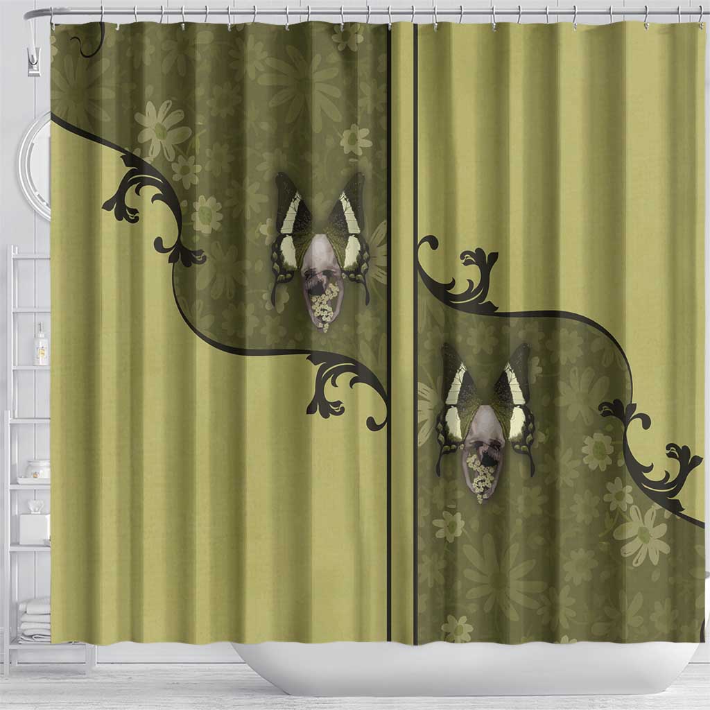Western Gothic Yoke Shower Curtain Retro Butterfly With Daisy Garden - Wonder Print Shop