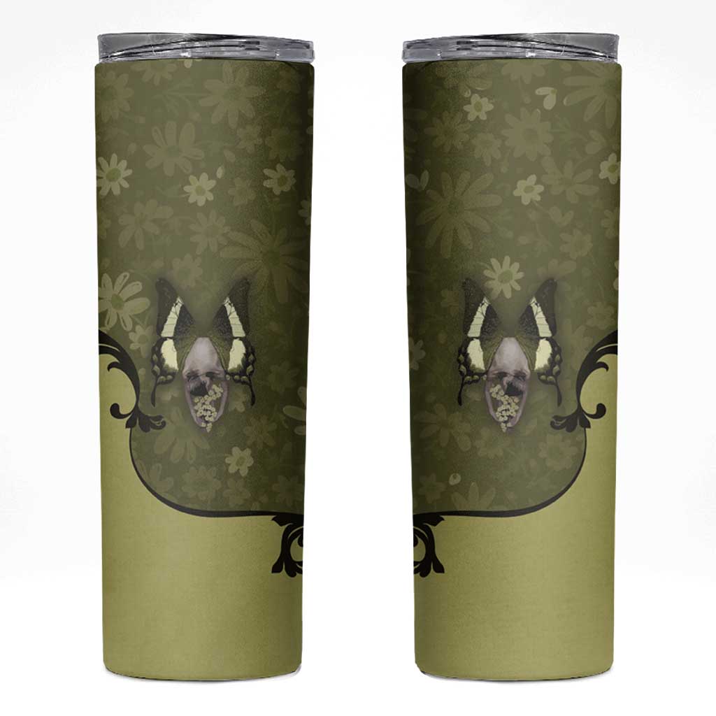 Western Gothic Yoke Skinny Tumbler Retro Butterfly With Daisy Garden - Wonder Print Shop