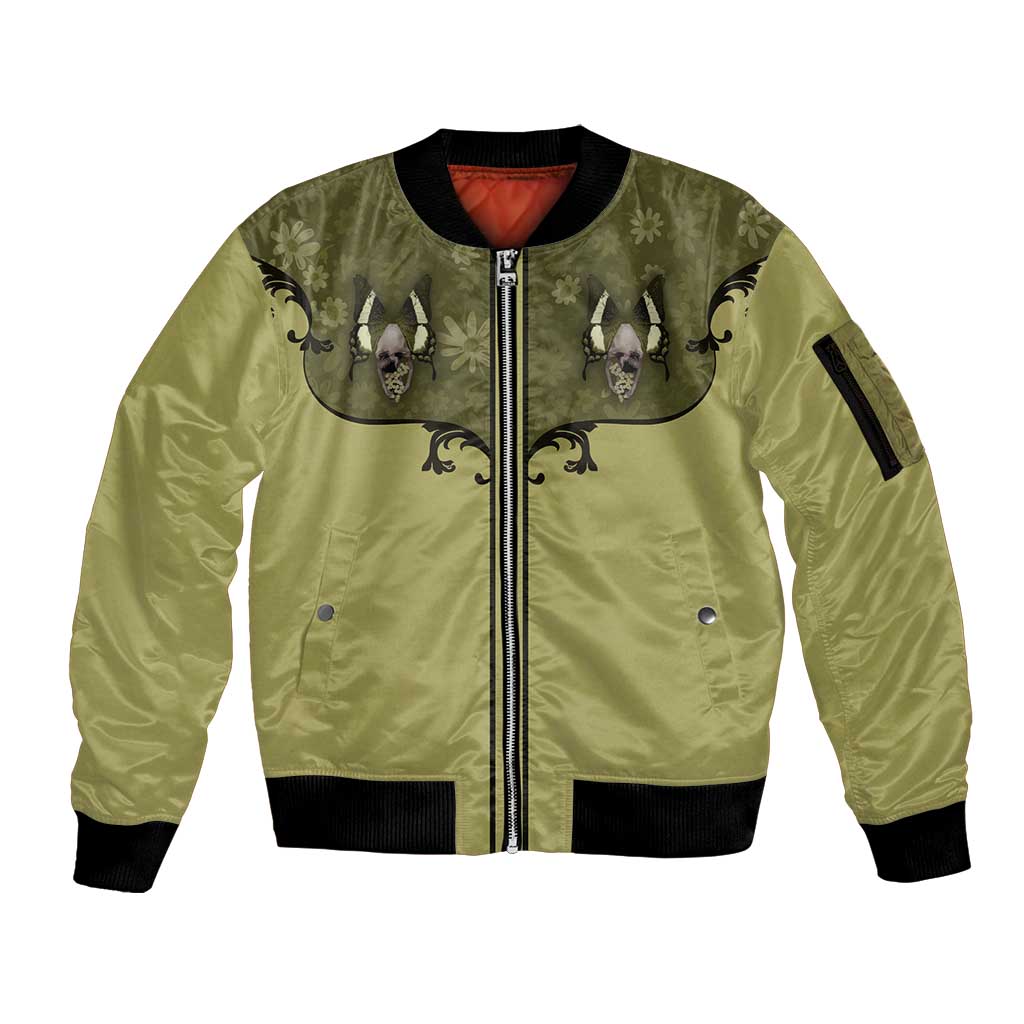 Western Gothic Yoke Sleeve Zip Bomber Jacket Retro Butterfly With Daisy Garden - Wonder Print Shop