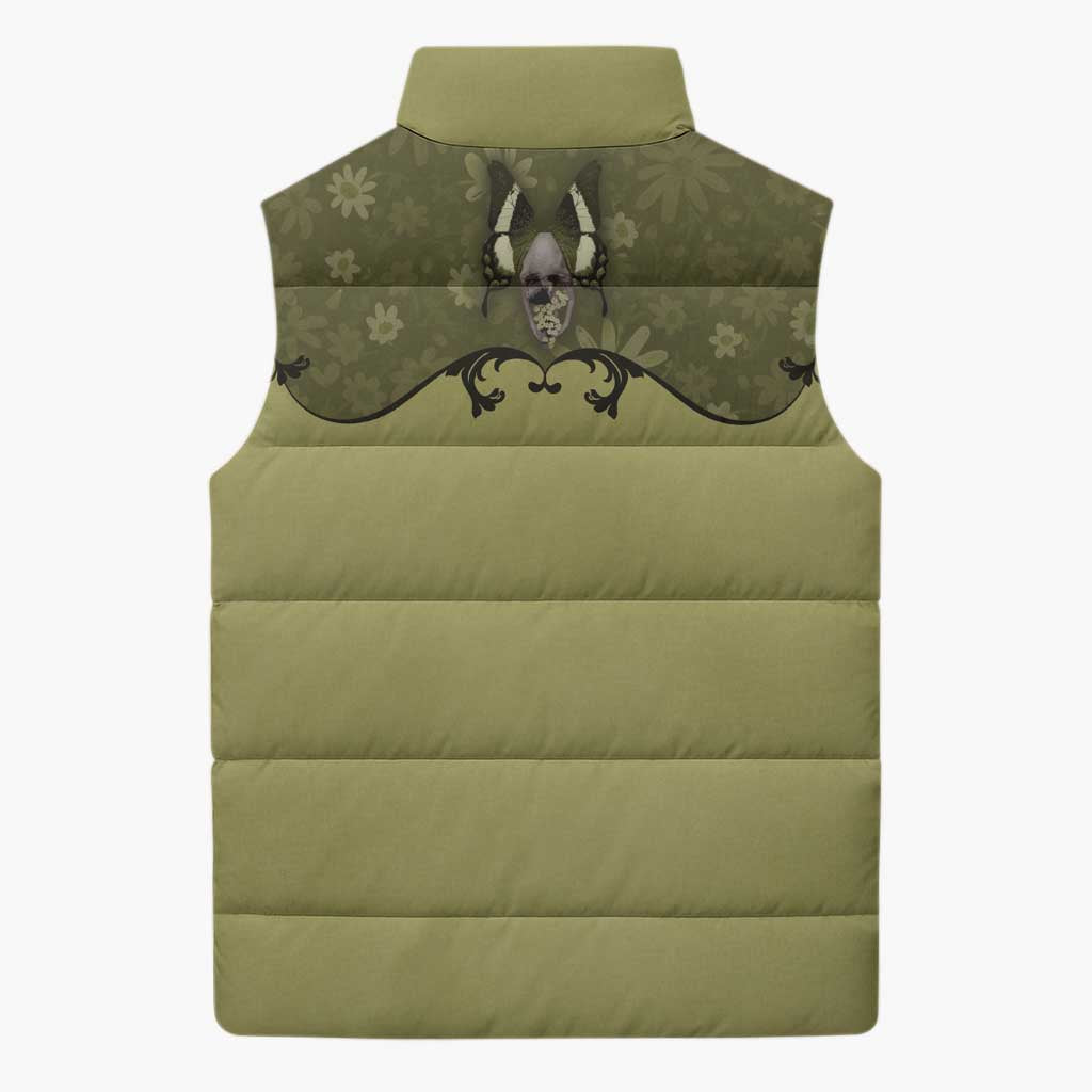 Western Gothic Yoke Sleeveless Puffer Jacket Retro Butterfly With Daisy Garden - Wonder Print Shop