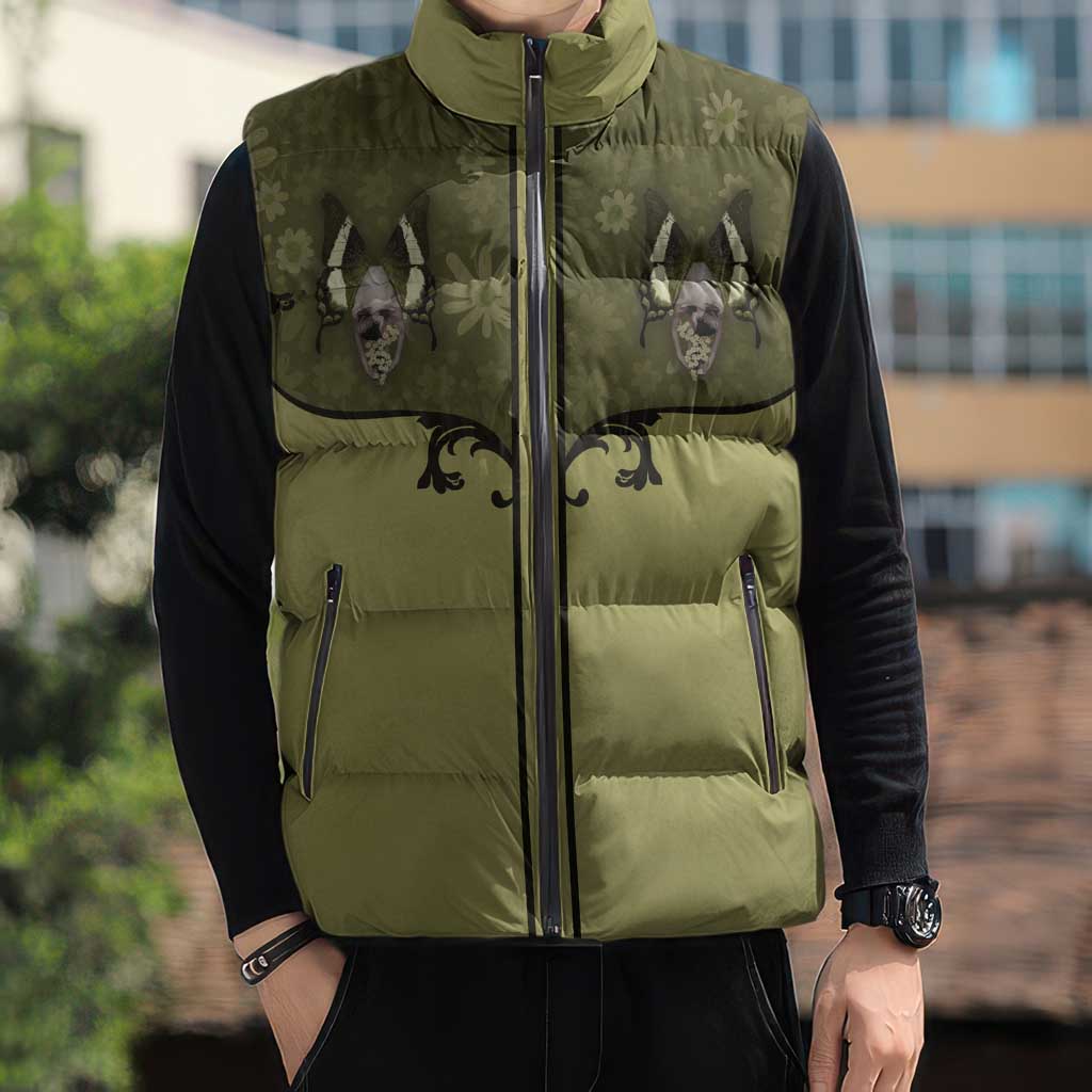 Western Gothic Yoke Sleeveless Puffer Jacket Retro Butterfly With Daisy Garden - Wonder Print Shop