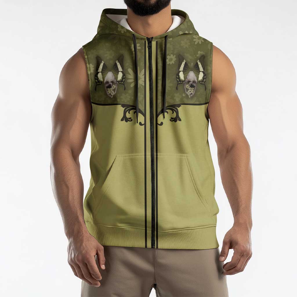 Western Gothic Yoke Sleeveless Zip Hoodie Retro Butterfly With Daisy Garden - Wonder Print Shop