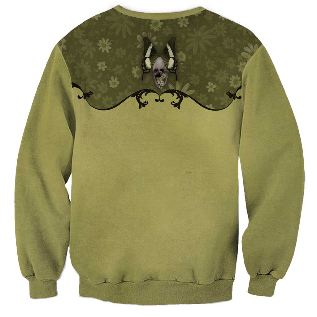 Western Gothic Yoke Sweatshirt Retro Butterfly With Daisy Garden - Wonder Print Shop