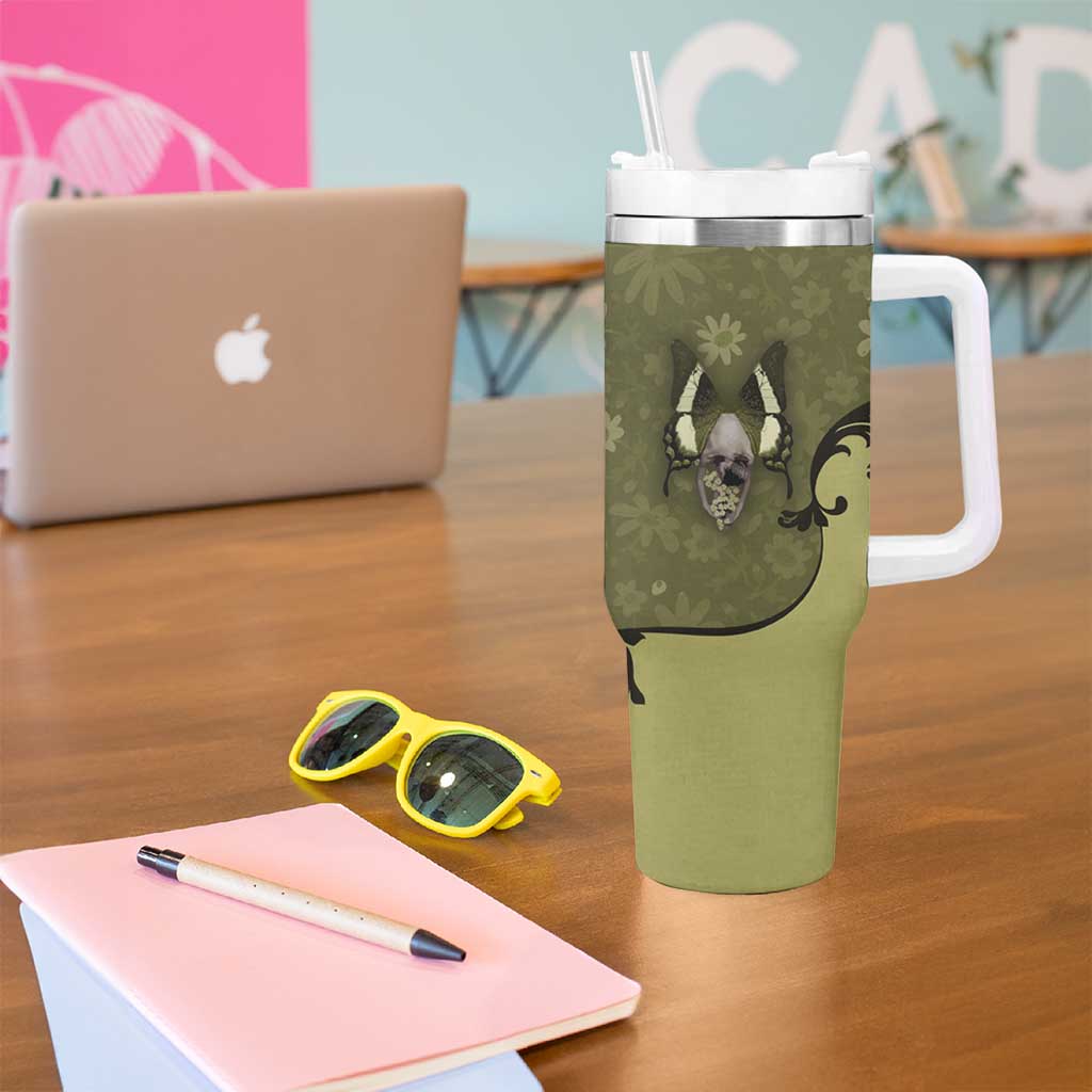 Western Gothic Yoke Tumbler With Handle Retro Butterfly With Daisy Garden - Wonder Print Shop