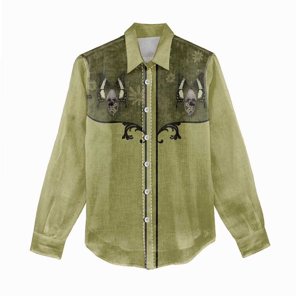 Western Gothic Yoke Women Casual Shirt Retro Butterfly With Daisy Garden - Wonder Print Shop