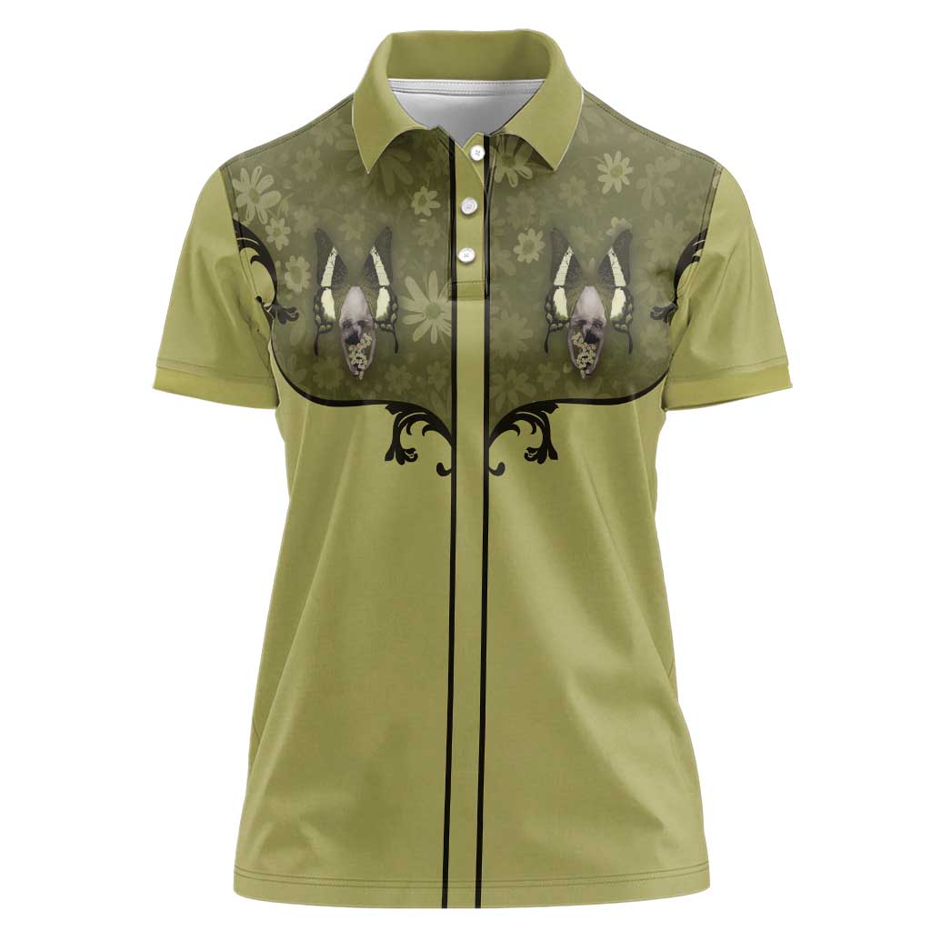Western Gothic Yoke Women Polo Shirt Retro Butterfly With Daisy Garden - Wonder Print Shop