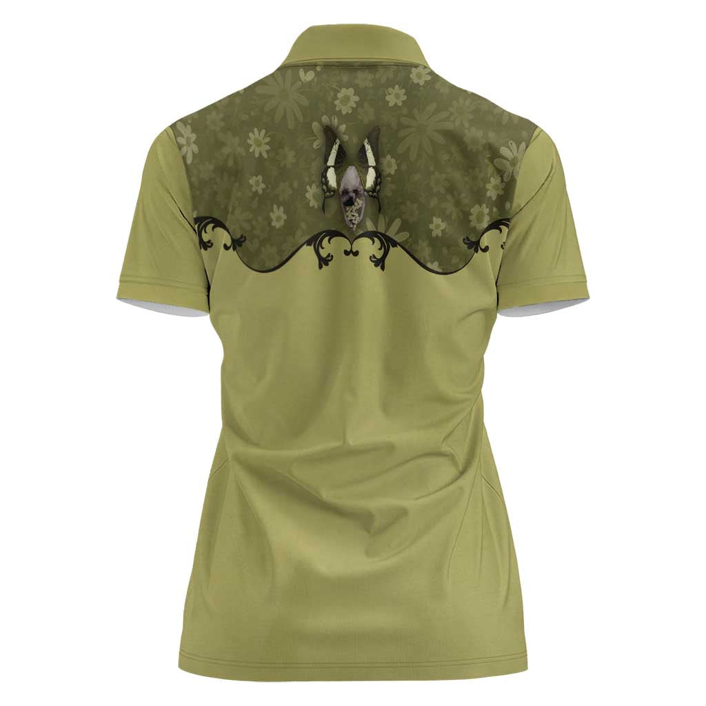 Western Gothic Yoke Women Polo Shirt Retro Butterfly With Daisy Garden - Wonder Print Shop