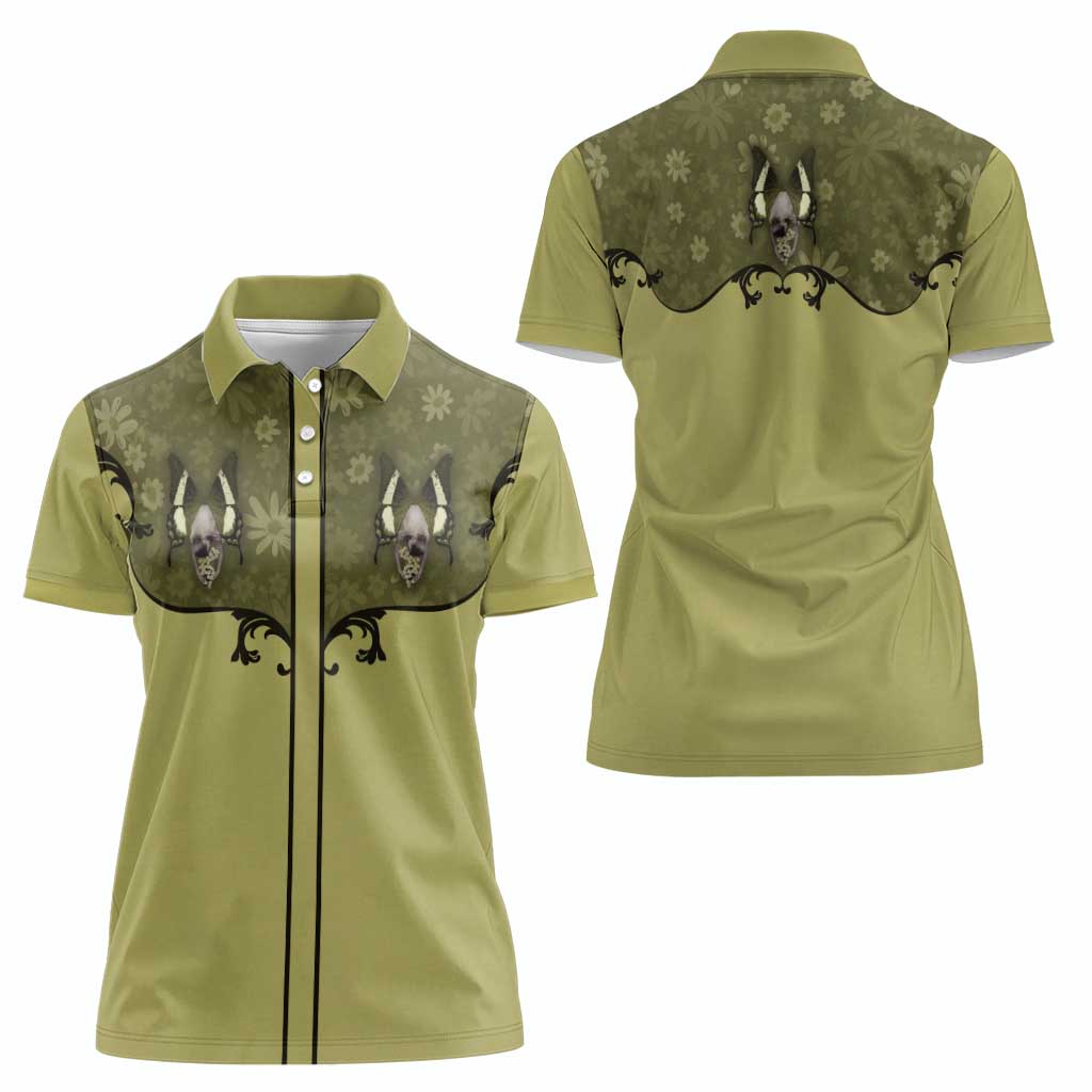 Western Gothic Yoke Women Polo Shirt Retro Butterfly With Daisy Garden - Wonder Print Shop