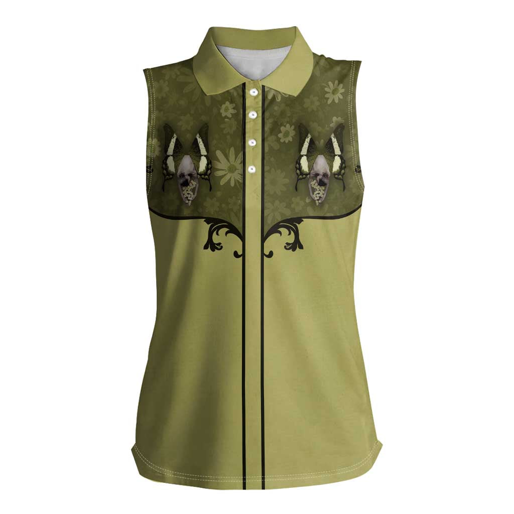 Western Gothic Yoke Women Sleeveless Polo Shirt Retro Butterfly With Daisy Garden - Wonder Print Shop