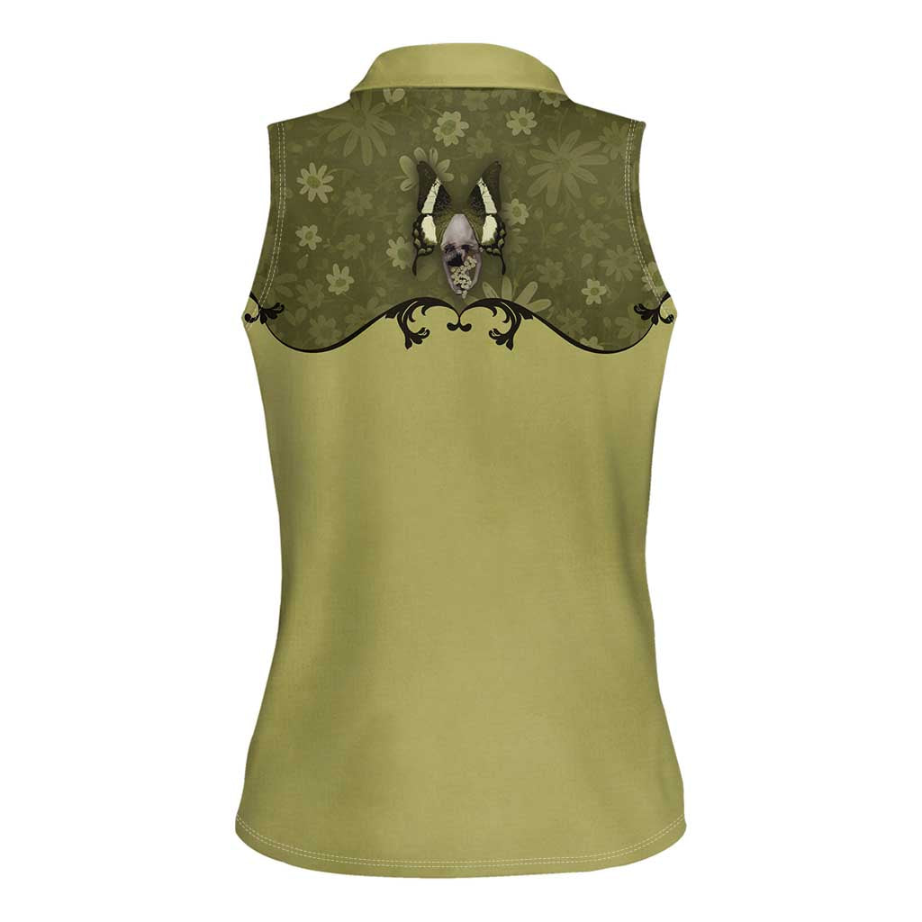 Western Gothic Yoke Women Sleeveless Polo Shirt Retro Butterfly With Daisy Garden - Wonder Print Shop