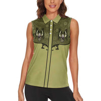 Western Gothic Yoke Women Sleeveless Polo Shirt Retro Butterfly With Daisy Garden - Wonder Print Shop